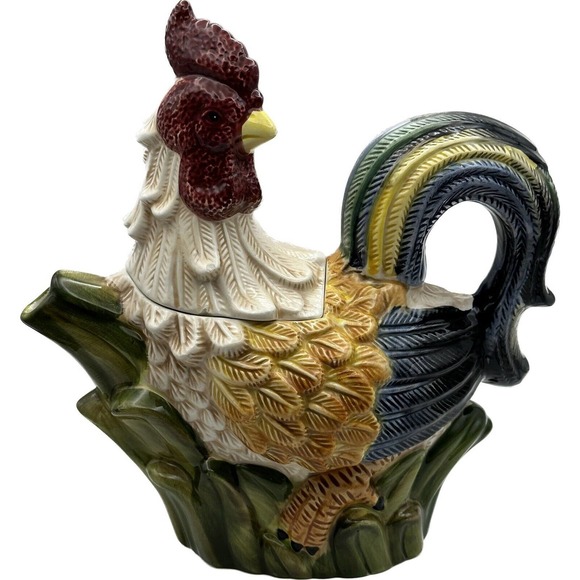 Vintage Jay Imports Rooster Teapot Hand Painted Farmhouse Kitchen Country Decor - Picture 1 of 9